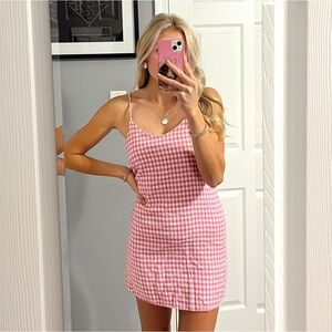 Purrr Melrose Vintage Pink & White Plaid Mini Dress